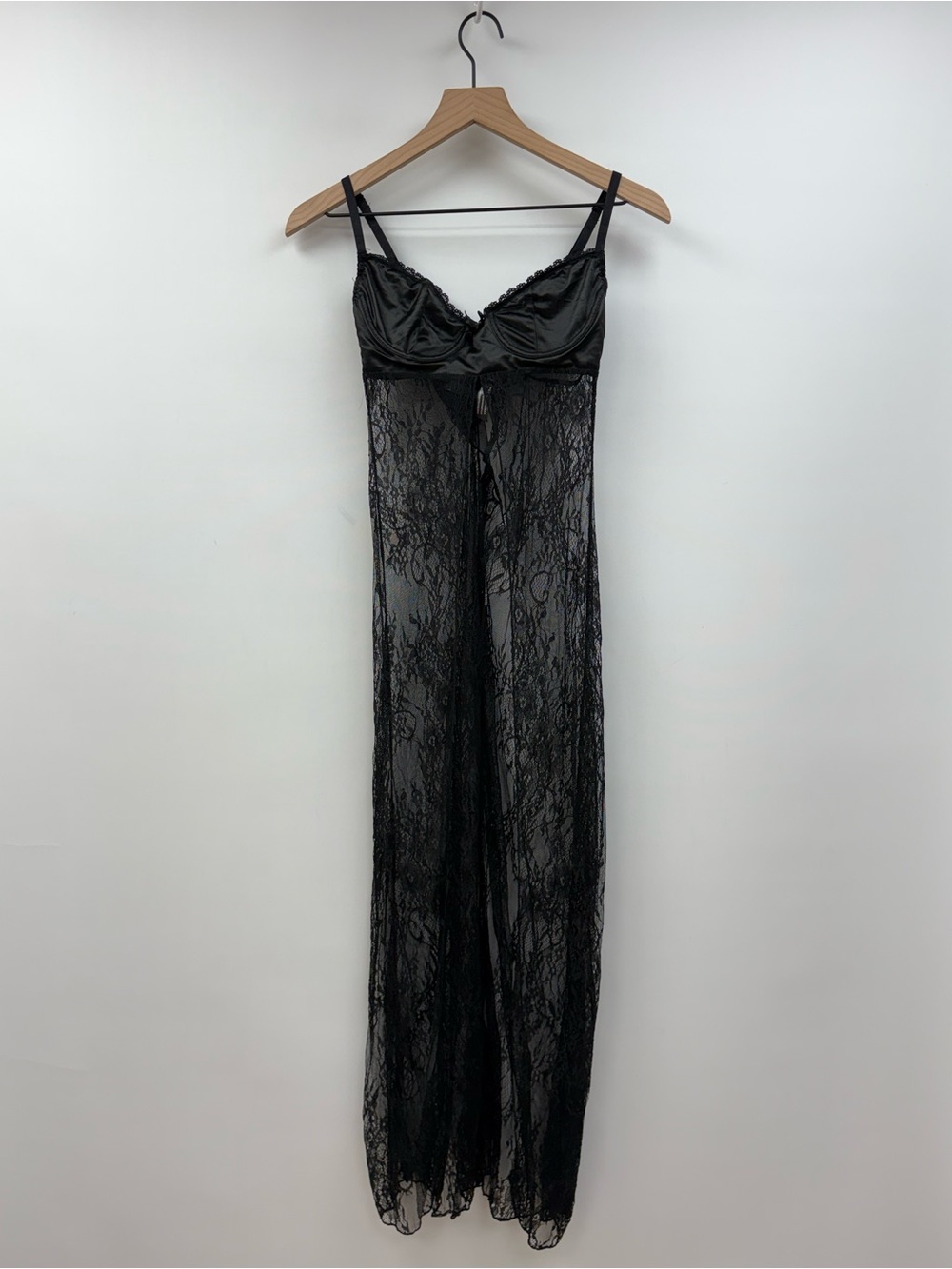 Dolls Kill Widow Satin Lace Sheer Lingerie Midi Dress Black Small
